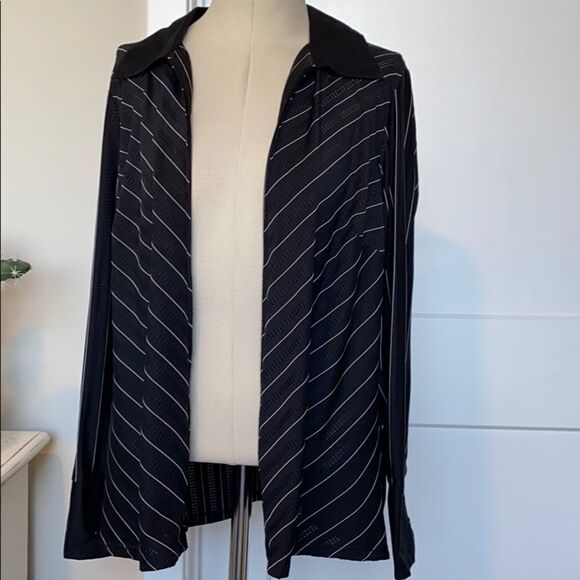 Lane Bryant Collared Zip-Up Chevron Long Sleeve Layering Blouse Black 14/16 EUC - Picture 12 of 15